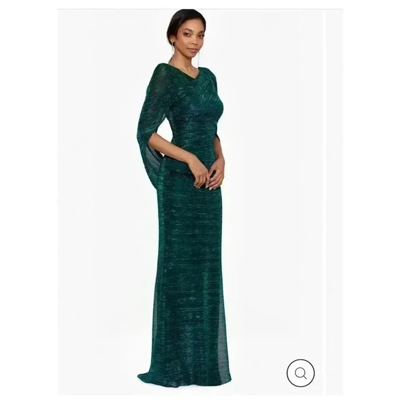 Betsy & Adam Women's Green Cowlneck Cape-Back Foil Gown Formal Dress sz 10 - Picture 3 of 11